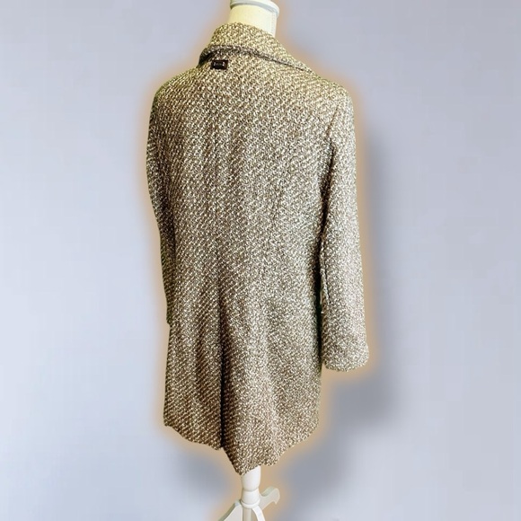 Calvin Klein Women’s Brown Tweed Wool Blend Asymmetrical ‘Walker’ Coat Size L - Picture 9 of 16